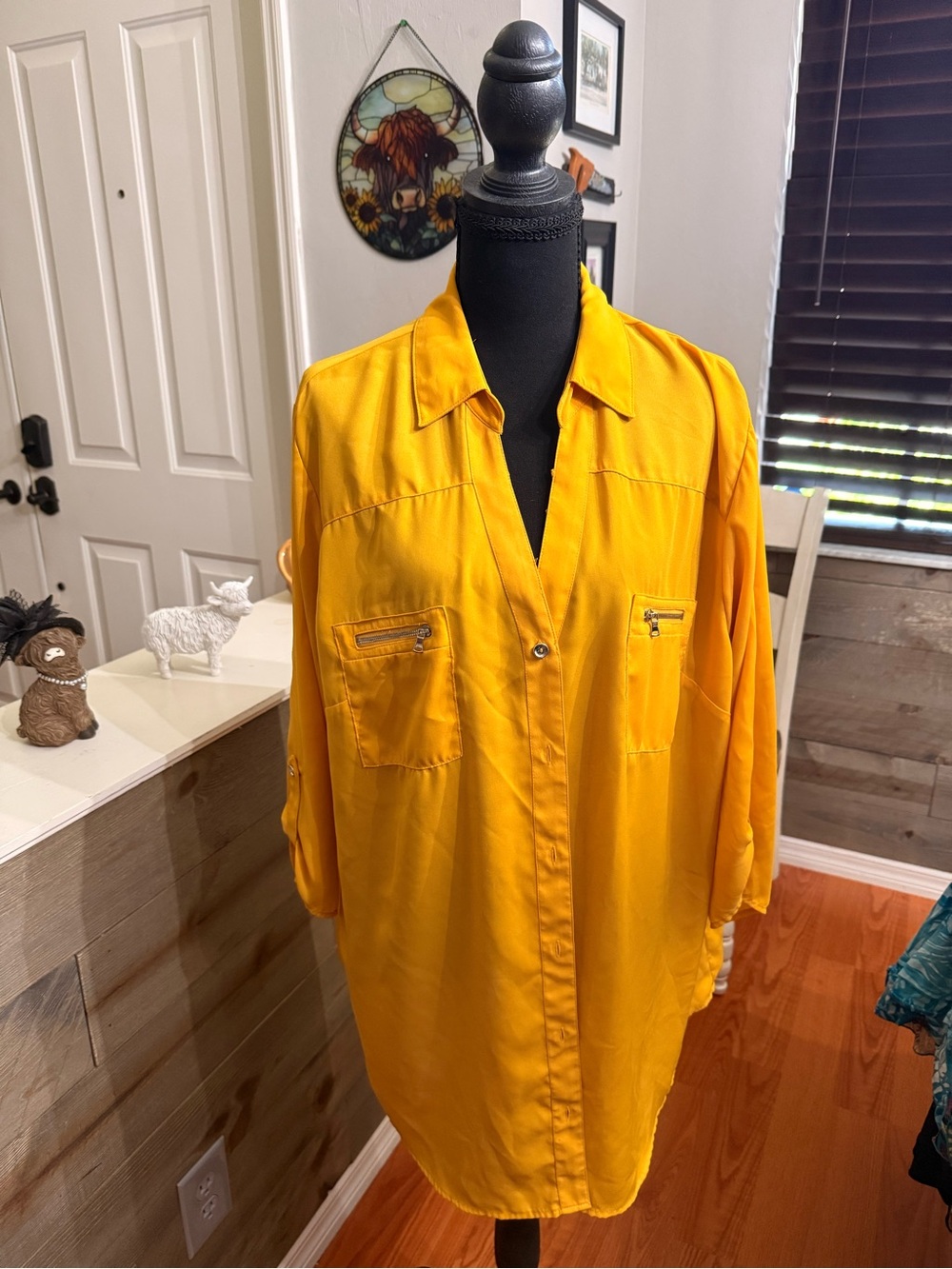 Alyx Golden Yellow Longline Button-Down Shirt with Zip Pockets